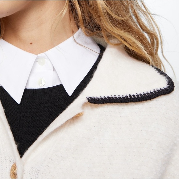 MANGO Contrast trims Knitted Fabric Polo Neck Long Sleeve Front Pocket Cardigan - Picture 3 of 14